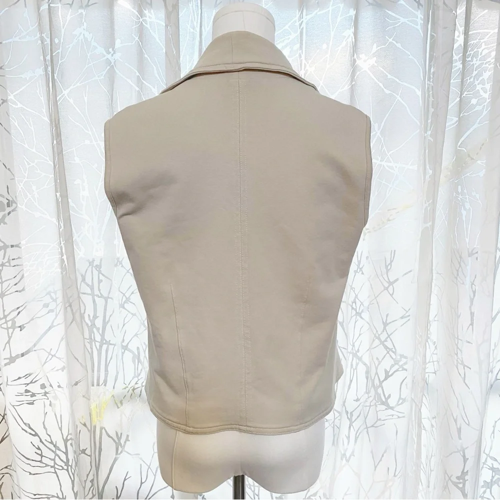 JARBO BEIGE TAN CREAM PIMA COTTON SIDE ZIP UP VEST - Picture 5 of 9